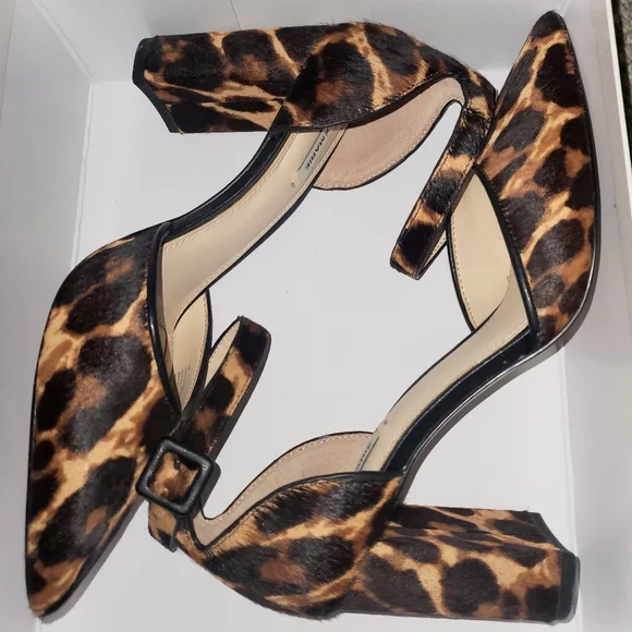 Alex Marie Leopard Ankle Strap Block Heels Leopard Print☆Real Fur - Picture 9 of 12